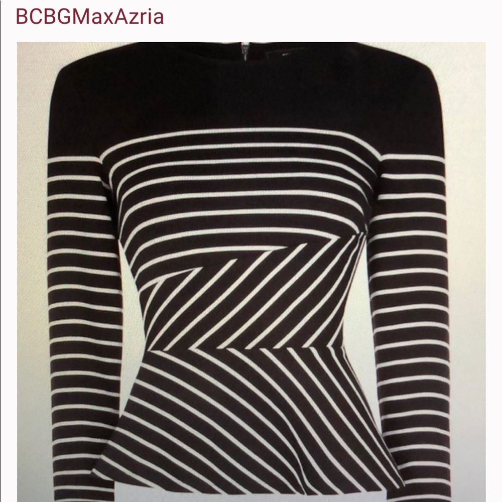 NWT BCBGMAXAZRIA Striped Peplum Long sleeve Top